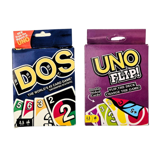 Uno Flip (112 Cards) & Uno DOS (108 Cards)  - Playing Card Game (for 7 years & above) - With Instructions