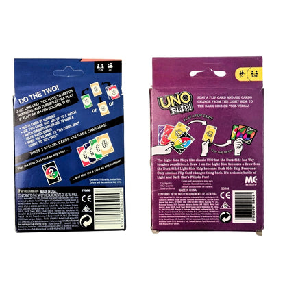 Uno Flip (112 Cards) & Uno DOS (108 Cards)  - Playing Card Game (for 7 years & above) - With Instructions