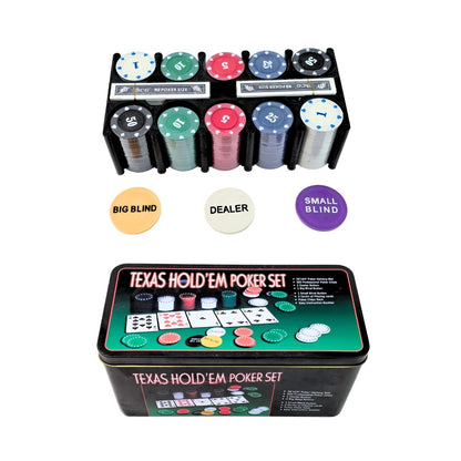 Texas Poker Set - Box Includes 200 Professional Poker Chips, 2 Card Decks, 36*24 inch Poker Mat & Chips Rack