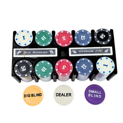 Texas Poker Set - Box Includes 200 Professional Poker Chips, 2 Card Decks, 36*24 inch Poker Mat & Chips Rack
