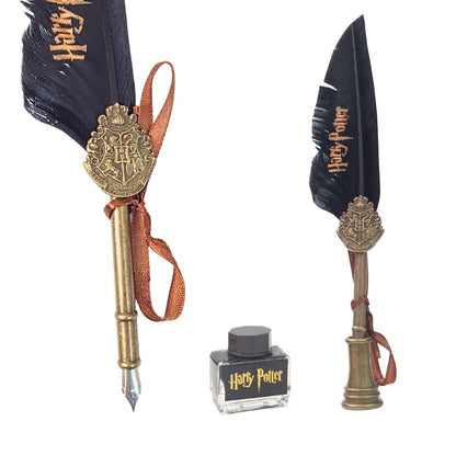 Harry Potter Feather Pen with Stand, 5 Calligraphy Nibs, Ink-pot Wax-seal & Wax-bar - Premium gift pack