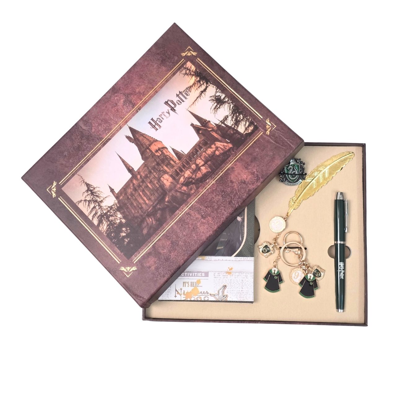 Harry Potter Diary & Pen Set with Metal Keyring, Metal Bookmark & Metal Brooch Pin - Premium gift pack