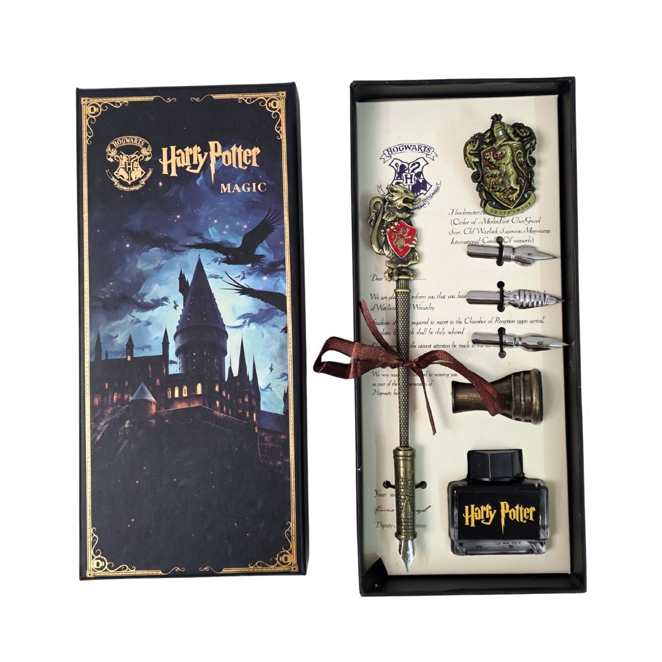 Harry Potter - Magic Pen Set (Pen, Ink Pot, Pen Stand, Calligraphy Nibs, Metal Broach)