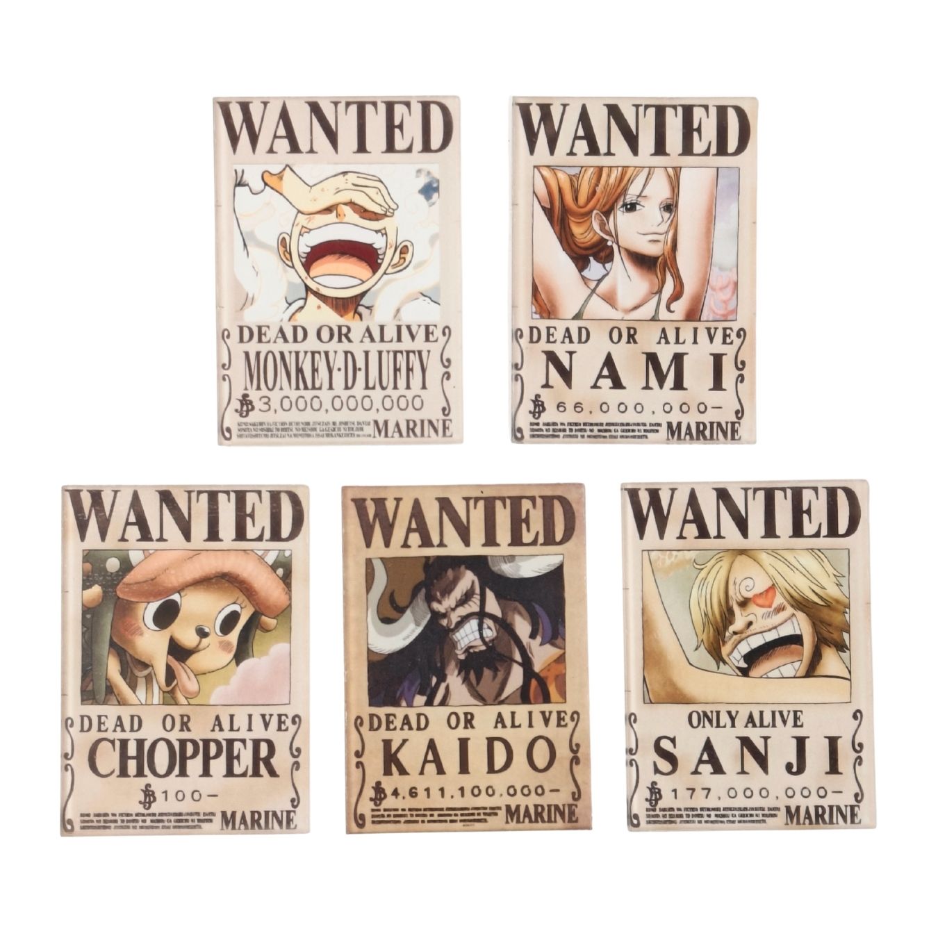 One Piece - Wanted Fridge Magnets (7*5 cm) - Premium Acrylic - Set of 5