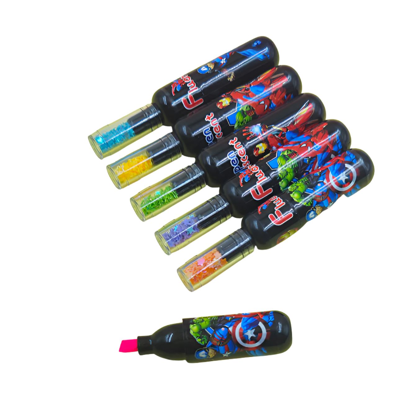 Avengers Themed Fluorescent Highlighter Set of 6 - (5 cm)