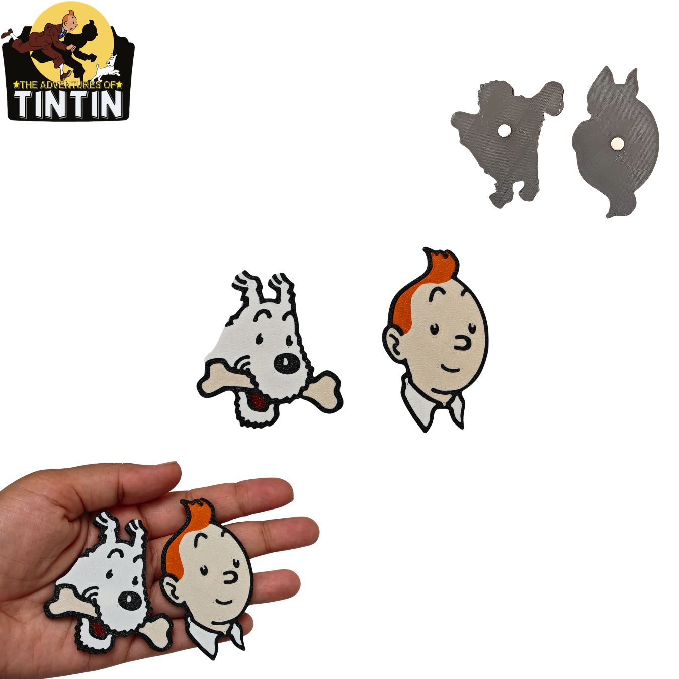 Tintin & Snowy Magnets set of 2 (Tintin - 7 x 4 x 3 cm, Snowy - 6 x 6 x3 cm)