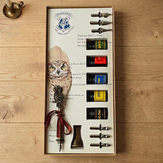 Harry Potter Hogwarts Owl Feather Quill Pen and Ink Set (Light Yellow)