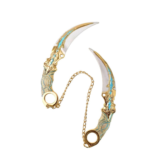 Gold-Blue | Double Chained Metal Kunai (12 cm, not sharp)