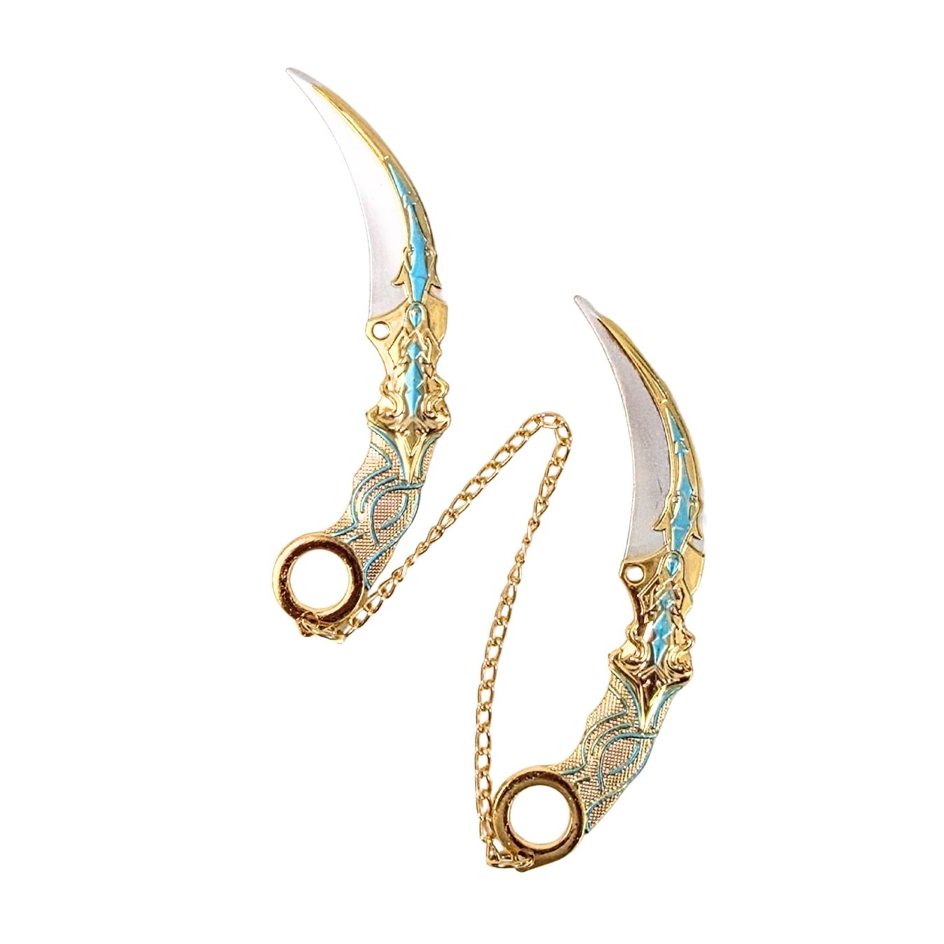 Gold-Blue | Double Chained Metal Kunai (12 cm, not sharp)