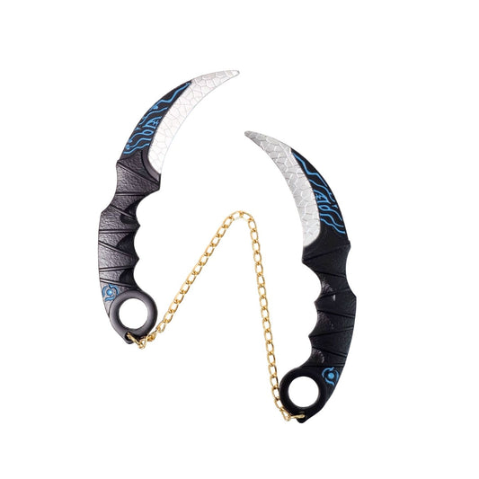 Blue-Black | Double Chained Metal Kunai (12 cm, not sharp)
