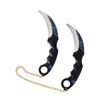 Blue-Black | Double Chained Metal Kunai (12 cm, not sharp)