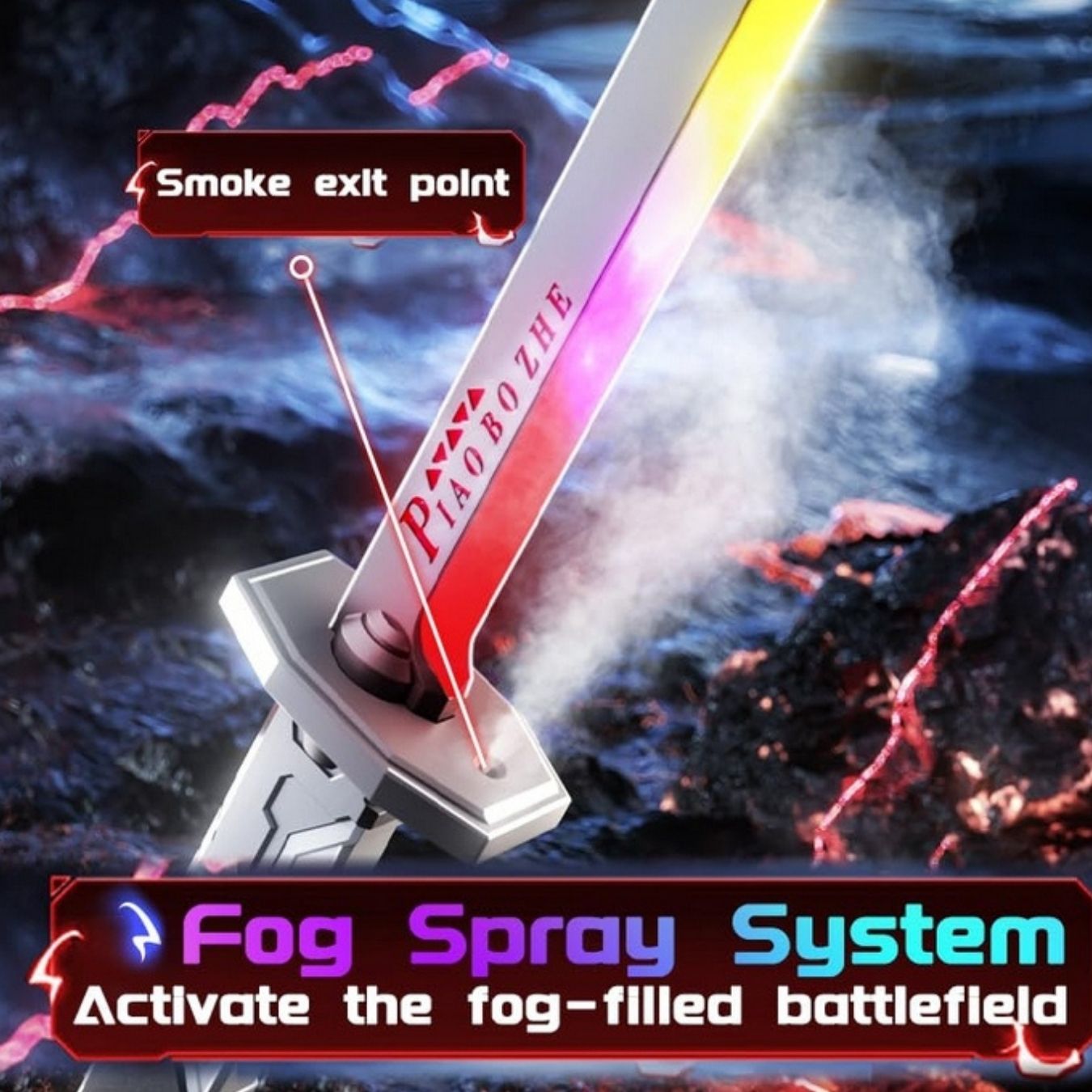 Sparking Katana/ Sword (80 cm) with RBG lighting, Smoke & Sound effects for Cosplay