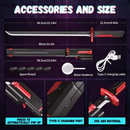 Sparking Katana/ Sword (80 cm) with RBG lighting, Smoke & Sound effects for Cosplay