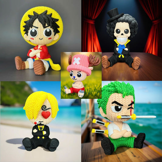 One Piece-Knitted Effect Figures-(select character) (made of PVC, not Yarn) (10 cm) Rotatable Head