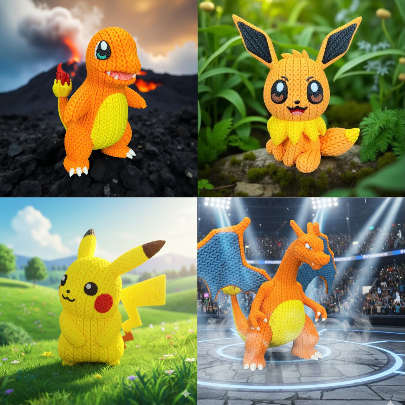 Pokemon Knitted Effect Figures-(select character) (made of PVC, not Yarn) (10 cm) Rotatable Heads
